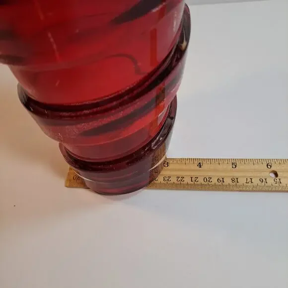Vintage Ruby Red Spiral Swirl Art Glass Vase 9" Unmarked Centerpiece Flowers